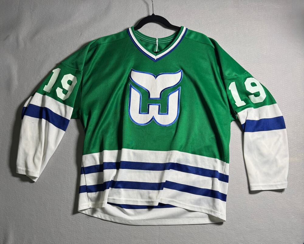 Vintage 80s CCM Maska Hartford Whalers 19 Jersey Made in USA Sz XL